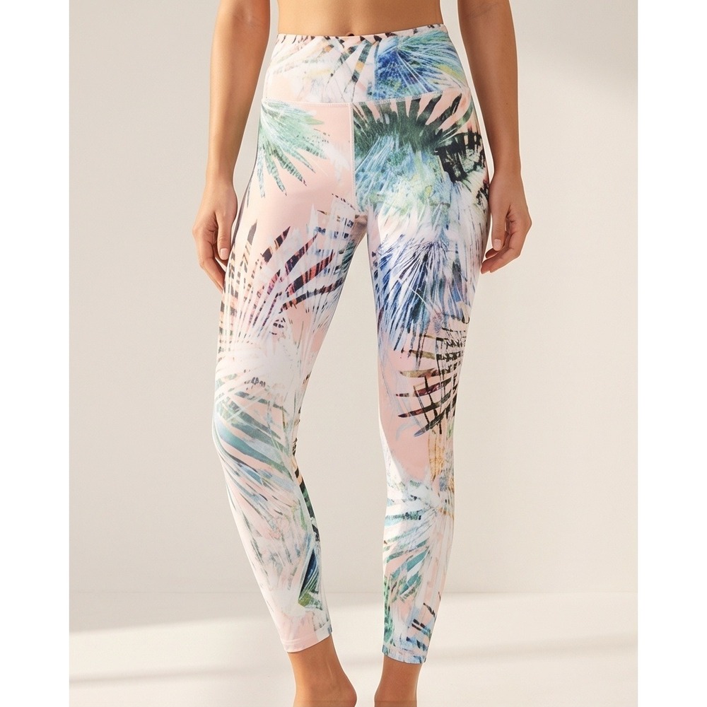Guru Active Womens XL Tropical Palm Print Crop Leggings Pink Blue Green Spandex